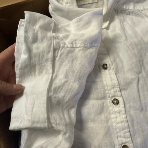 J. Crew White Linen Relaxed Button Down Shirt with Cap Sleeve - Picture 5 of 5